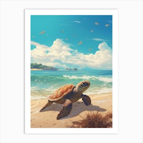 Loggerhead Turtle On Beach Art Print