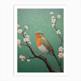 Ohara Koson Inspired Bird Painting Robin 1 Art Print