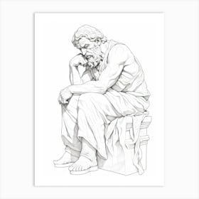 Line Art Inspired By The Thinker 1 Art Print