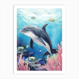Storybook Style Dolphin Illustration 1 Art Print