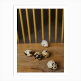 Quail Eggs On A Wooden Table Art Print