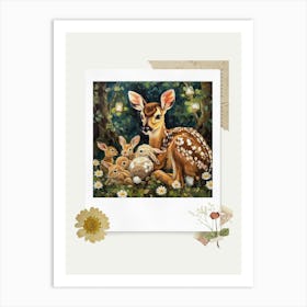 Scrapbook Fawn And Rabbits Fairycore Painting 2 Art Print