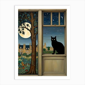 William Morris Rose Cat In The Moonlight 1 Art Print