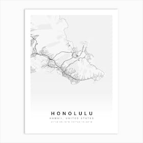 Honolulu Hawaii USA White Map Art Print