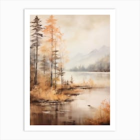 Lake In The Woods In Autumn, Painting 69 Art Print