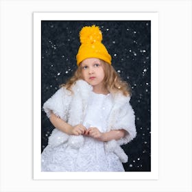 Little Girl Posing In Snow Art Print