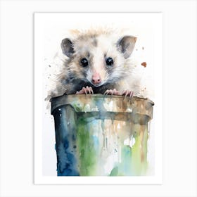 Light Watercolor Painting Of A Possum In Trash Can 2 Art Print