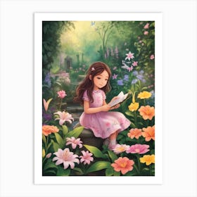 Little Girl Reading In The Garden Art Print