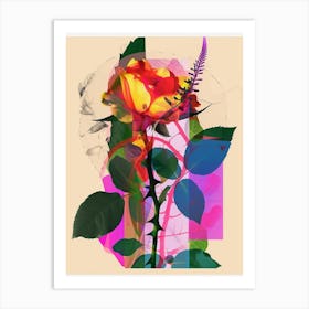 Rose 5 Neon Flower Collage Art Print