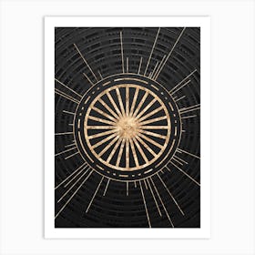 Geometric Glyph Symbol in Gold with Radial Array Lines on Dark Gray n.0146 Art Print