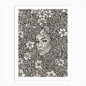 Woman Surrounded By Lilies Flowers Art Print