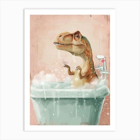 Dinosaur In The Bubble Bath Pastels Art Print