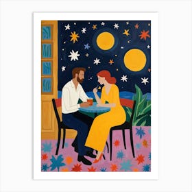 Couple At A Cafe Art Print