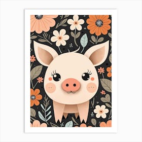 Floral Cute Baby Pig Nursery (20) Art Print