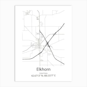 Elkhorn,United States Minimalist Map Art Print