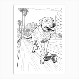 Rottweiler Dog Skateboarding Line Art 2 Art Print