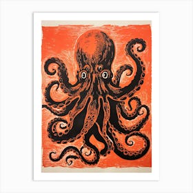 Octopus, Woodblock Animal  Drawing 4 Art Print