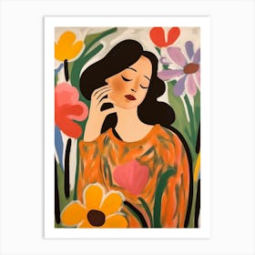 Woman With Autumnal Flowers Tulip 2 Art Print