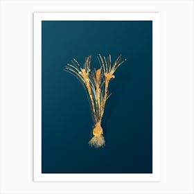 Vintage Cloth of Gold Crocus Botanical in Gold on Teal Blue n.0188 Art Print