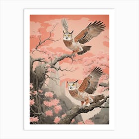 Vintage Japanese Inspired Bird Print Great Horned Owl 1 Art Print