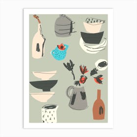 Spotty Jug And Red Anemone  Art Print