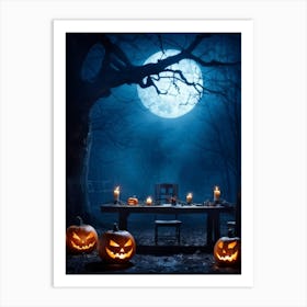 Celebration Old Horror Holiday Tree Moonlight Lantern Mist Head Table Eye Glow Pumpkin 2 Art Print