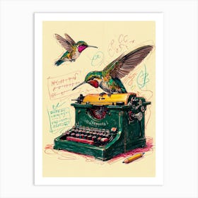 Hummingbirds On Typewriter Art Print