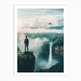 Man Looking At A Waterfall Art Print