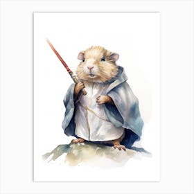 Baby Guinea Pig As A Jedi Watercolour 4 Art Print