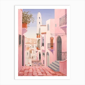 Faro Portugal 6 Vintage Pink Travel Illustration Art Print