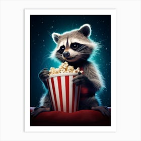 Cartoon Bahamian Raccoon Eating Popcorn At The Cinema 2 Art Print