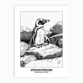 Penguin Sunbathing On Rocks Poster Art Print