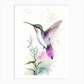 Hummingbird In A Garden Minimalist Watercolour Art Print