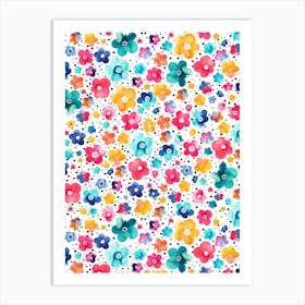 Dots Naive Flowers Multi Art Print