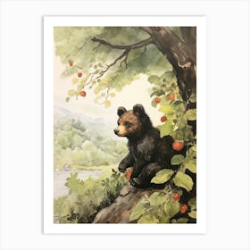 Storybook Animal Watercolour Black Bear 2 Art Print
