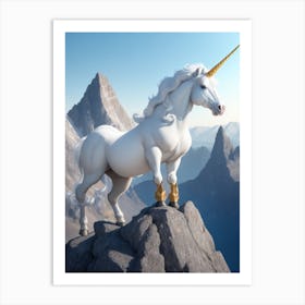 Unicorn On Top Of Mountain Art Print