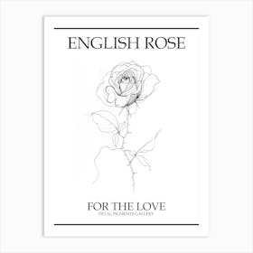English Rose Black And White Line Drawing 19 Poster Art Print