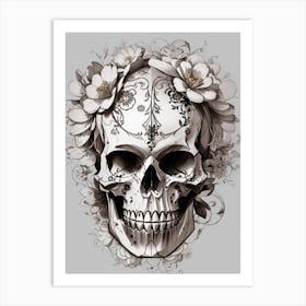 Sugar Skull With Flowers Print Art Print