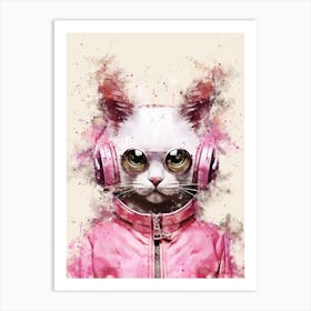 Cat With Headphones Art Print