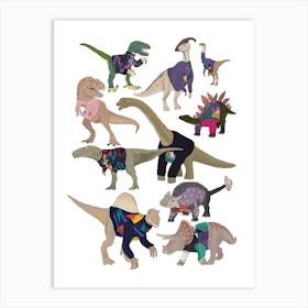 Dinosaurs In 80s Jumpers Art Print