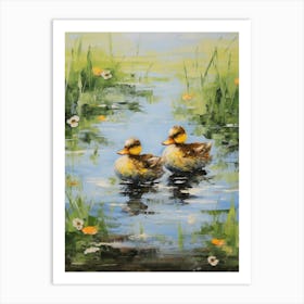 Ducklings Swimming In The River Impressionism 6 Art Print