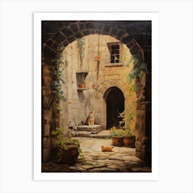 Cats In Medieval Courtyard Art Print