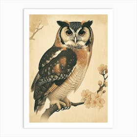 African Wood Owl Vintage Illustration 2 Art Print