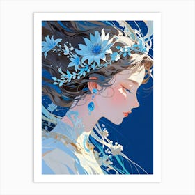 Girl With Flowers In Her Hair Art Print