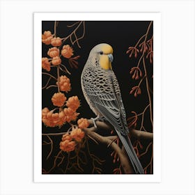 Dark And Moody Botanical Budgerigar 2 Art Print