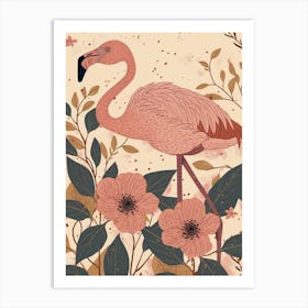 Chilean Flamingo Tiare Flower Minimalist Illustration 4 Art Print