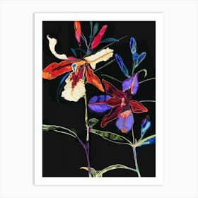 Neon Flowers On Black Lobelia 1 Art Print