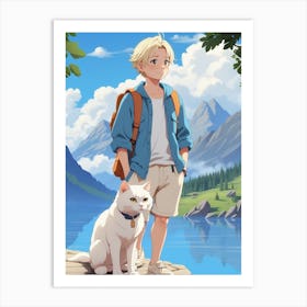 Boy And A Cat Art Print