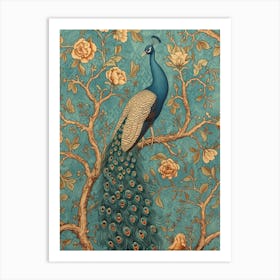 Vintage Blue Floral Peacock Wallpaper Inspired 2 Art Print