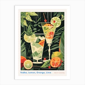 Orange & Lime Art Deco Inspired Cocktail 2 Poster Art Print
